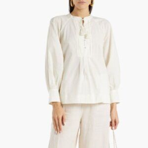 Joie Dracha Gathered Cotton Blouse in Porcelain - NWT - Size XS